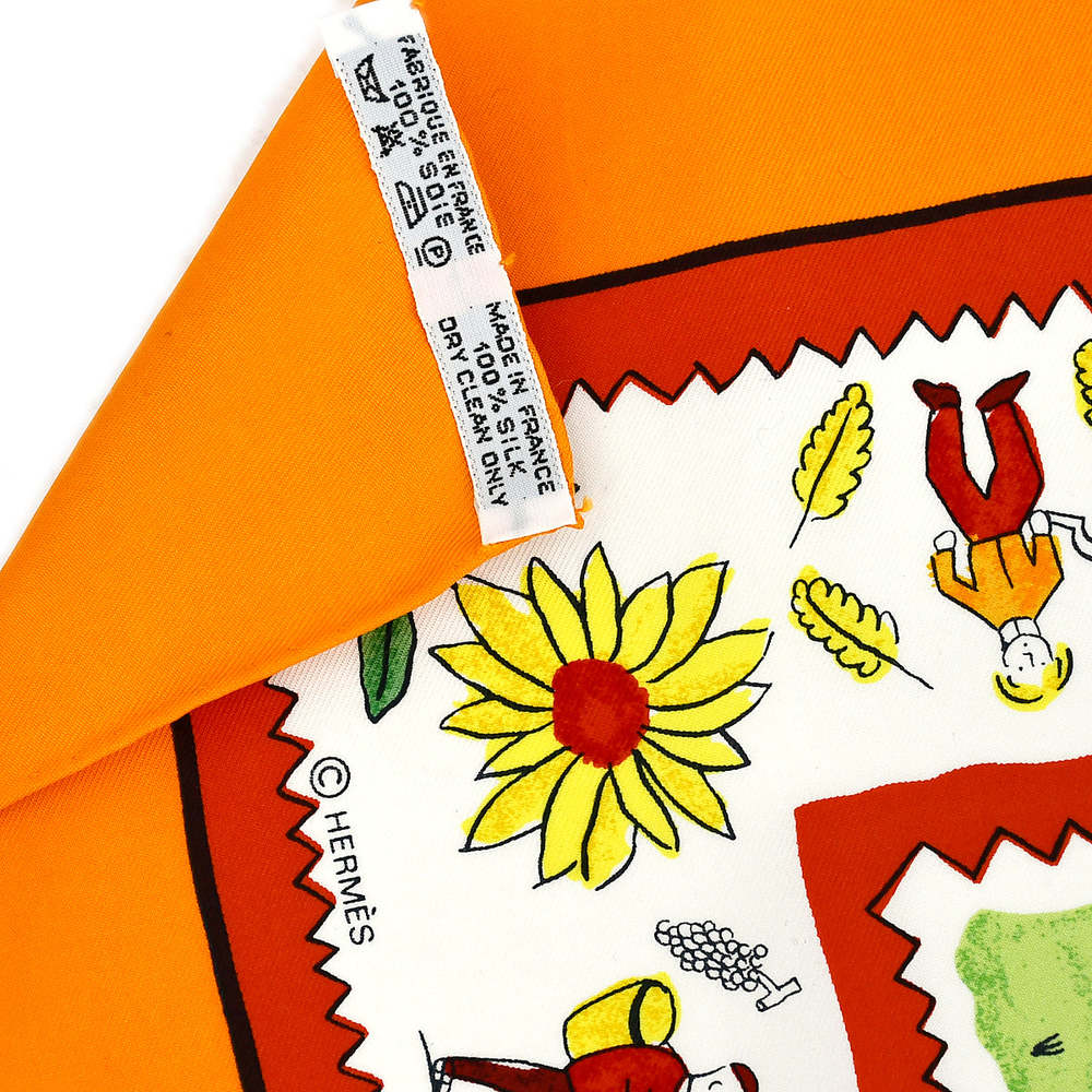 HERMES Carre 90 Retour a la Terre Scarf Orange Small Good 19131 - Picture 4 of 4